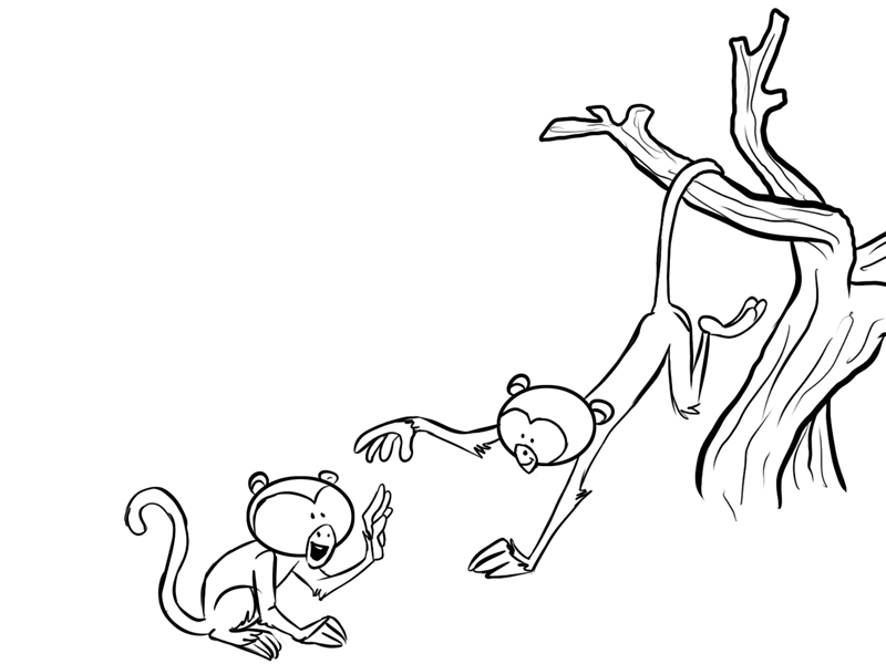 Imprimir dibujos para colorear : Monos jugando en un árbol