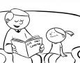 Dibujos de Niña leyendo un cuento con su papá para colorear e imprimir