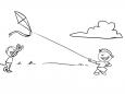 Dibujos de Niños volando una cometa para colorear e imprimir