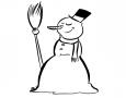 Dibujos de Muñeco de nieve con escoba y sombrero para colorear e imprimir