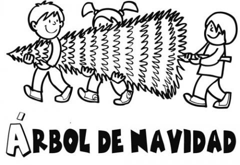 Dibujos de Niños llevando árbol de Navidad para colorear e imprimir