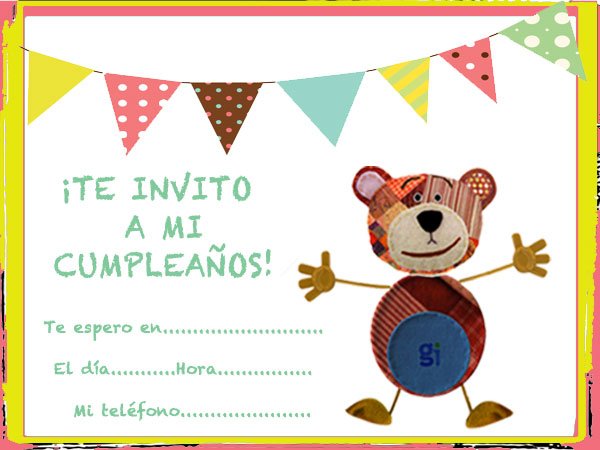 Tarjetas de invitación de celebraciones infantiles con el Oso Traposo