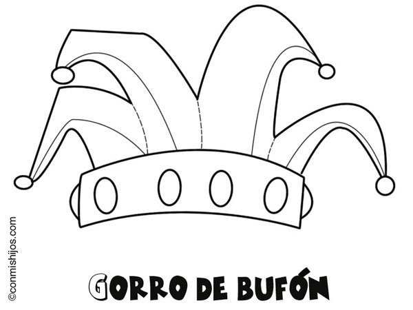 Dibujo de un gorro de bufón de Carnaval para colorear con niños Dibujo de un gorro de bufón de Carnaval para colorear con niños