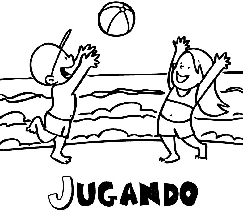 Dibujo para imprimir y colorear de niños jugando en la playa Dibujo para imprimir y colorear de niños jugando en la playa