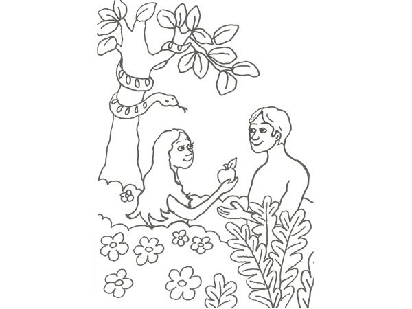 Dibujo de Adán y Eva para pintar con niños Dibujo de Adán y Eva para pintar con niños