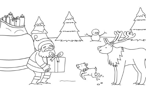 Papá Noel y el reno Rodolfo: dibujo para colorear e imprimir