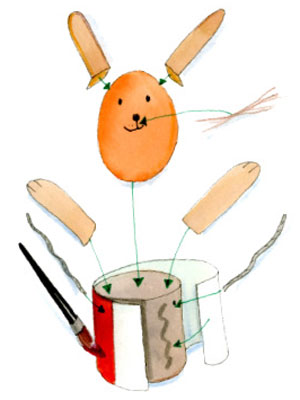 Manualidad infantil para fabricar un conejo de pascua volando en un globo aerostático paso 1