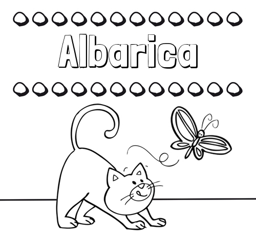 Colorear un dibujo con nombre, gato y mariposa