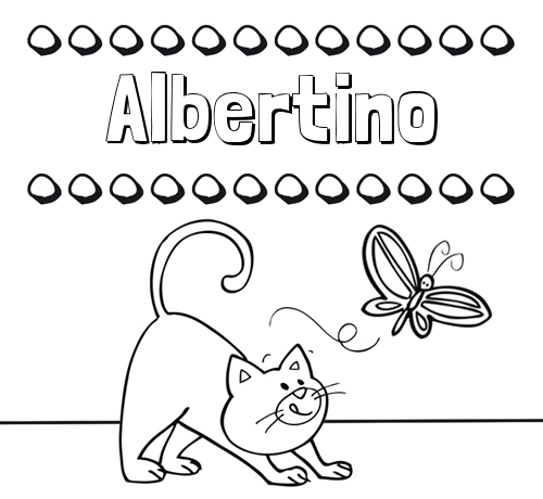 Colorear un dibujo con nombre, gato y mariposa