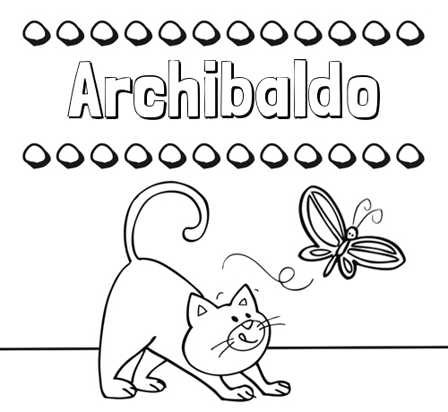 Colorear un dibujo con nombre, gato y mariposa