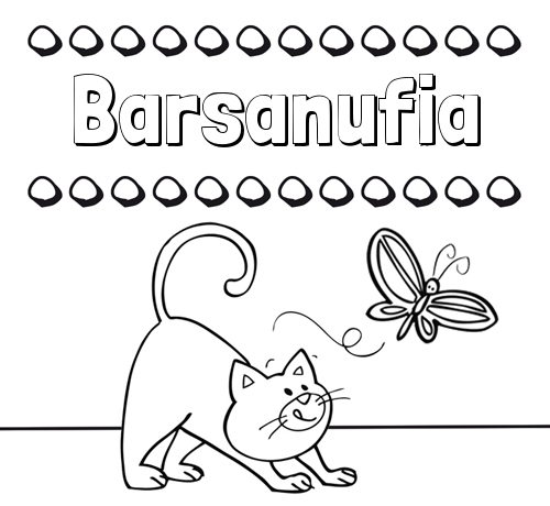 Colorear un dibujo con nombre, gato y mariposa