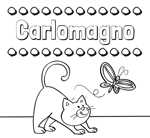 Colorear un dibujo con nombre, gato y mariposa