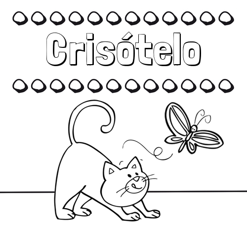 Colorear un dibujo con nombre, gato y mariposa