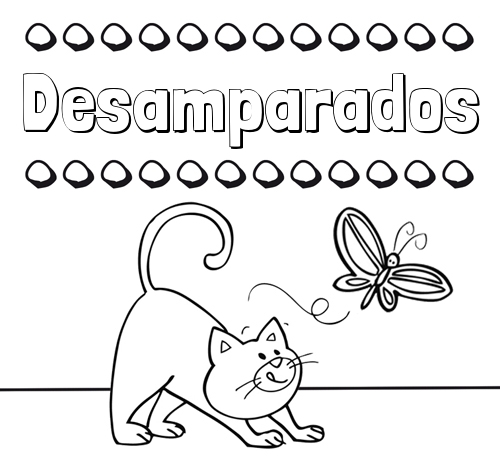 Colorear un dibujo con nombre, gato y mariposa