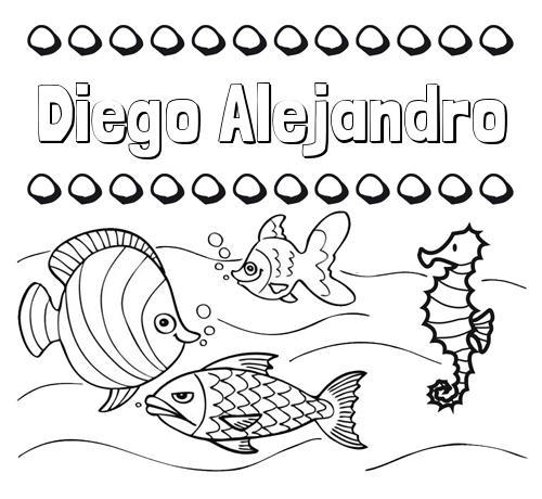 Peces: dibujos de nombres para pintar