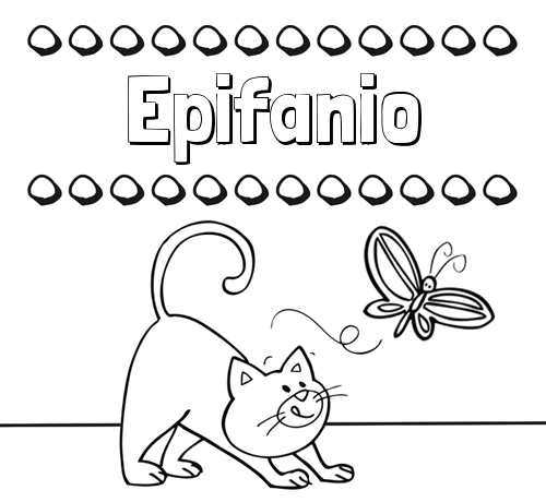 Colorear un dibujo con nombre, gato y mariposa