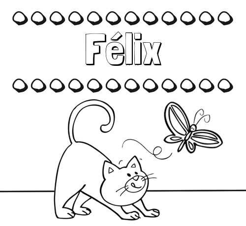 Colorear un dibujo con nombre, gato y mariposa