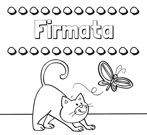 Colorear un dibujo con nombre, gato y mariposa