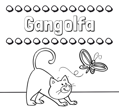 Colorear un dibujo con nombre, gato y mariposa