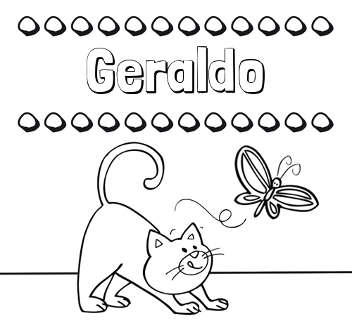 Colorear un dibujo con nombre, gato y mariposa