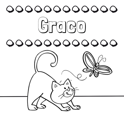 Colorear un dibujo con nombre, gato y mariposa