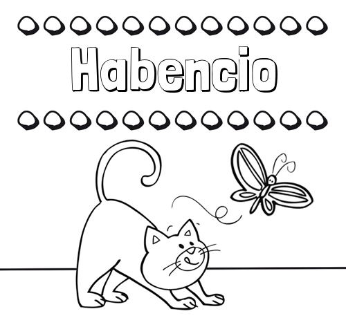 Colorear un dibujo con nombre, gato y mariposa