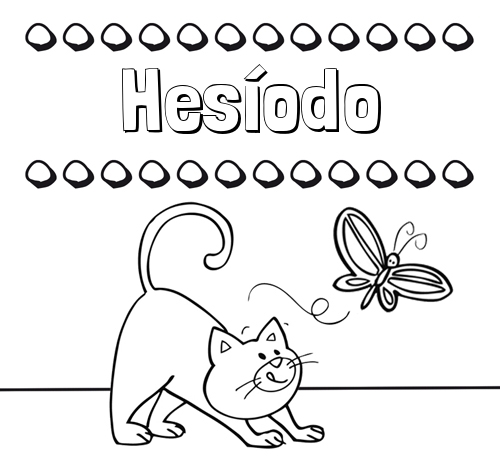 Colorear un dibujo con nombre, gato y mariposa