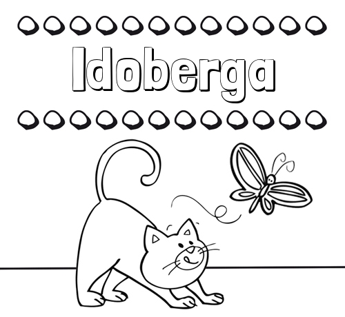 Colorear un dibujo con nombre, gato y mariposa