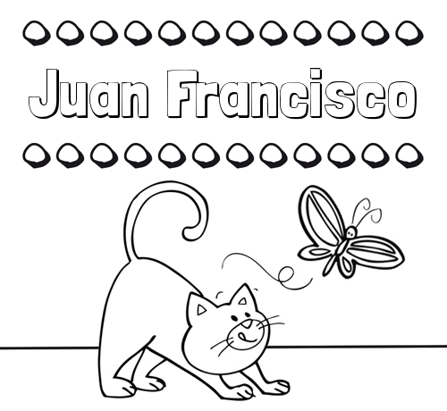 Colorear un dibujo con nombre, gato y mariposa
