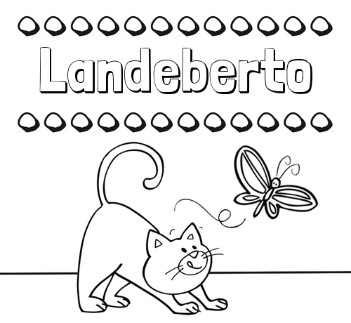 Colorear un dibujo con nombre, gato y mariposa