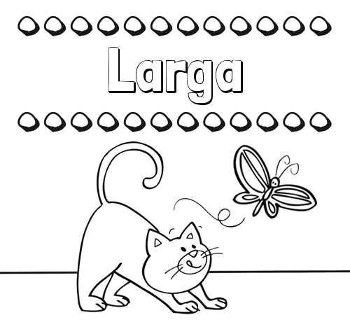 Colorear un dibujo con nombre, gato y mariposa