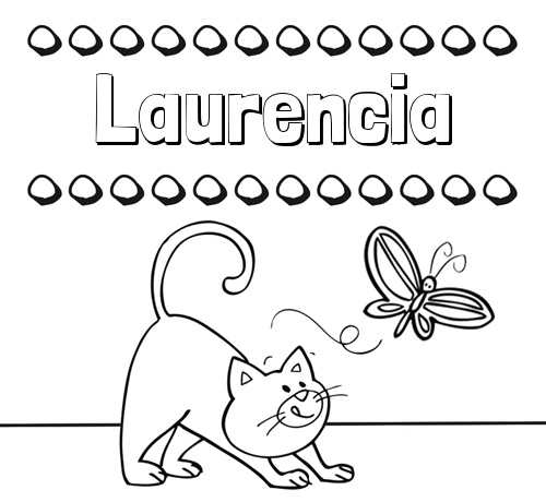 Colorear un dibujo con nombre, gato y mariposa