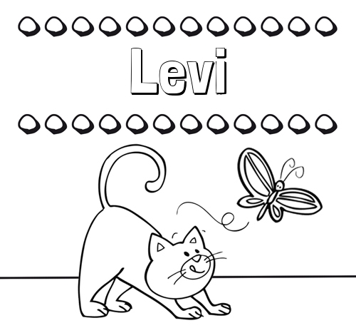 Colorear un dibujo con nombre, gato y mariposa