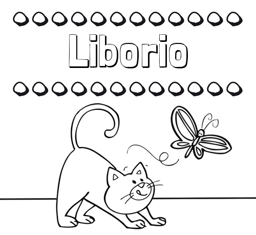 Colorear un dibujo con nombre, gato y mariposa