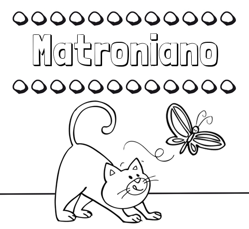 Colorear un dibujo con nombre, gato y mariposa