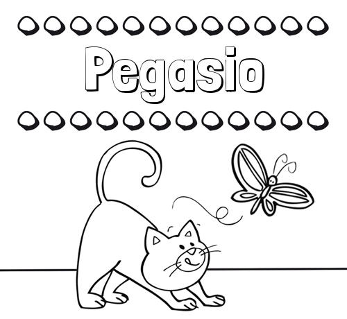 Colorear un dibujo con nombre, gato y mariposa