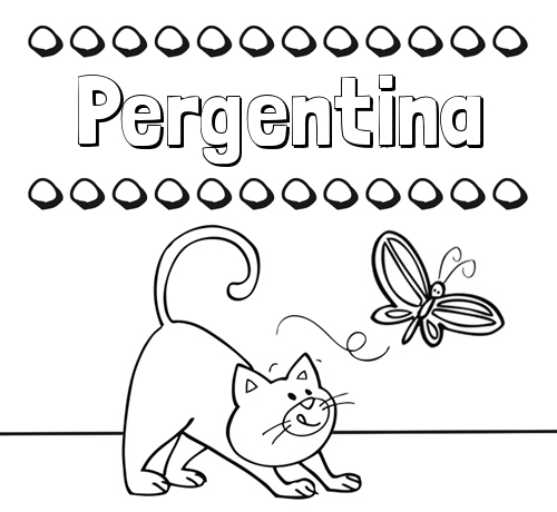 Colorear un dibujo con nombre, gato y mariposa