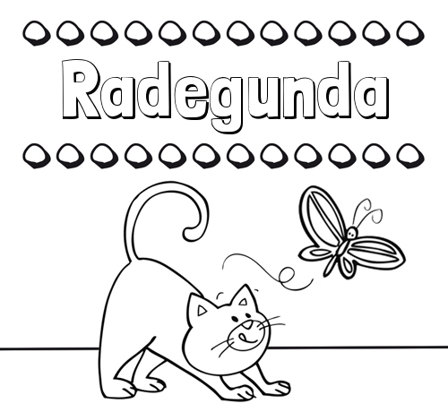 Colorear un dibujo con nombre, gato y mariposa