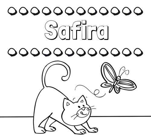 Colorear un dibujo con nombre, gato y mariposa