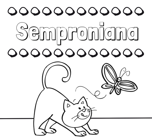 Colorear un dibujo con nombre, gato y mariposa