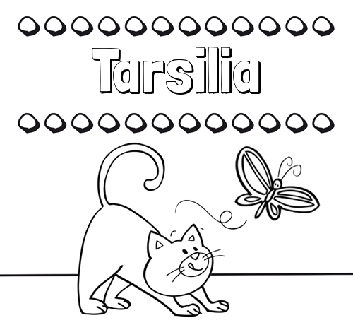 Colorear un dibujo con nombre, gato y mariposa