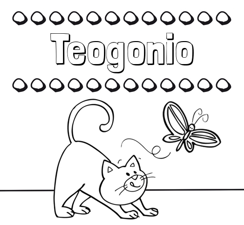 Colorear un dibujo con nombre, gato y mariposa