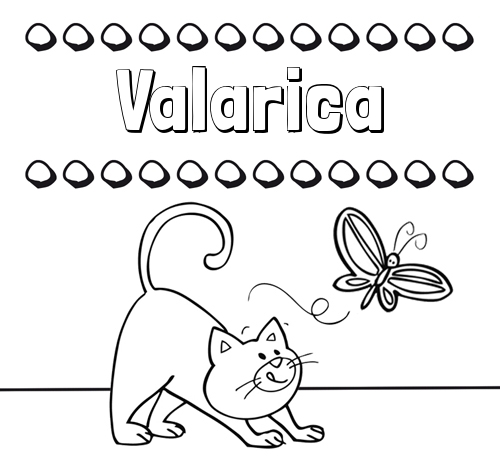 Colorear un dibujo con nombre, gato y mariposa