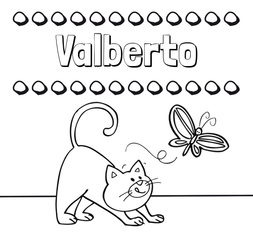 Colorear un dibujo con nombre, gato y mariposa