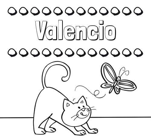 Colorear un dibujo con nombre, gato y mariposa