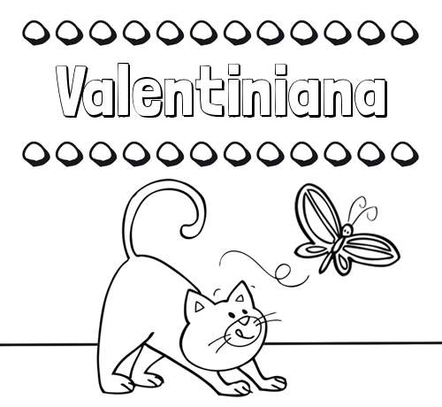 Colorear un dibujo con nombre, gato y mariposa