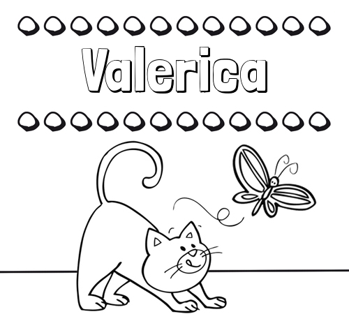 Colorear un dibujo con nombre, gato y mariposa