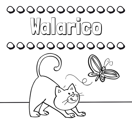 Colorear un dibujo con nombre, gato y mariposa