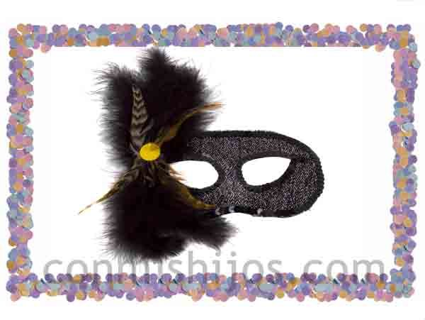 Antifaz de plumas negro. Máscaras de fantasía para Carnaval