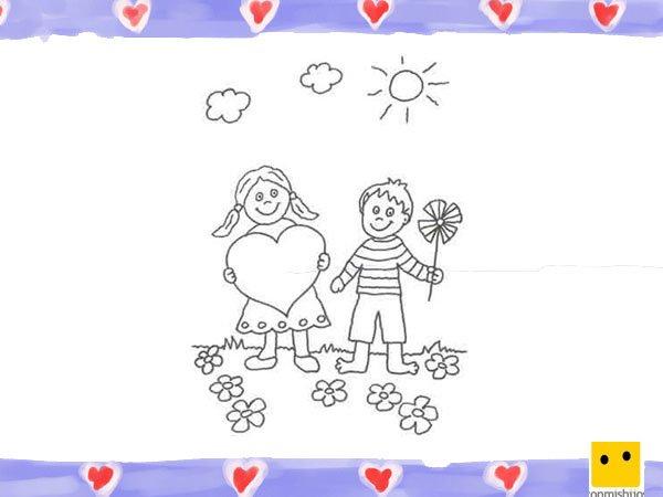 Dibujo de niños con un corazón para colorear